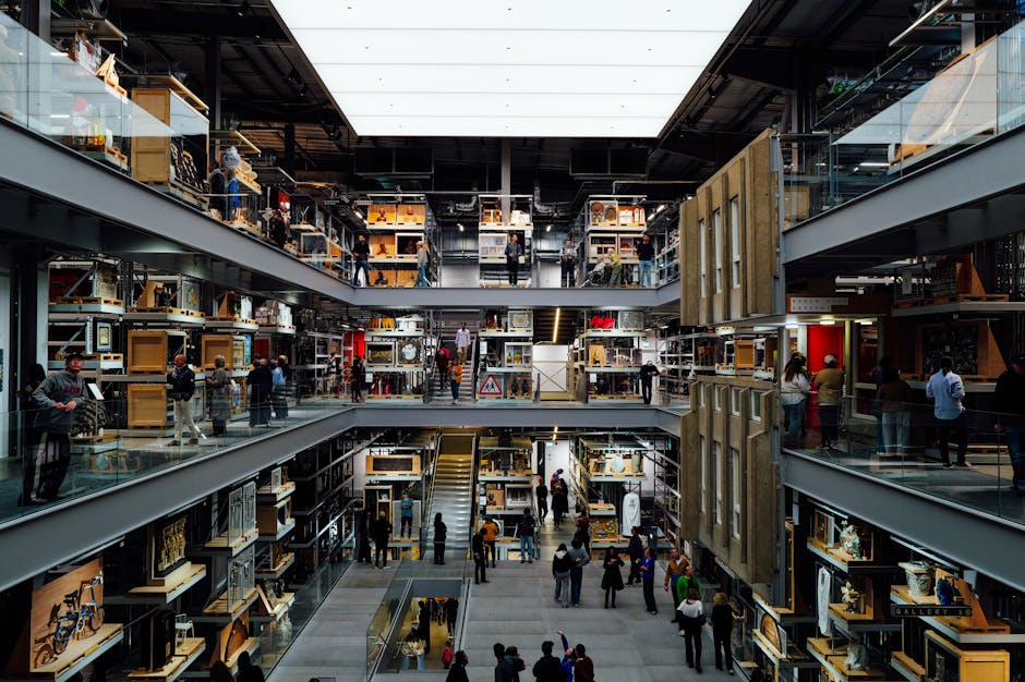 A spacious, multi-level building with open walkways and modern design elements